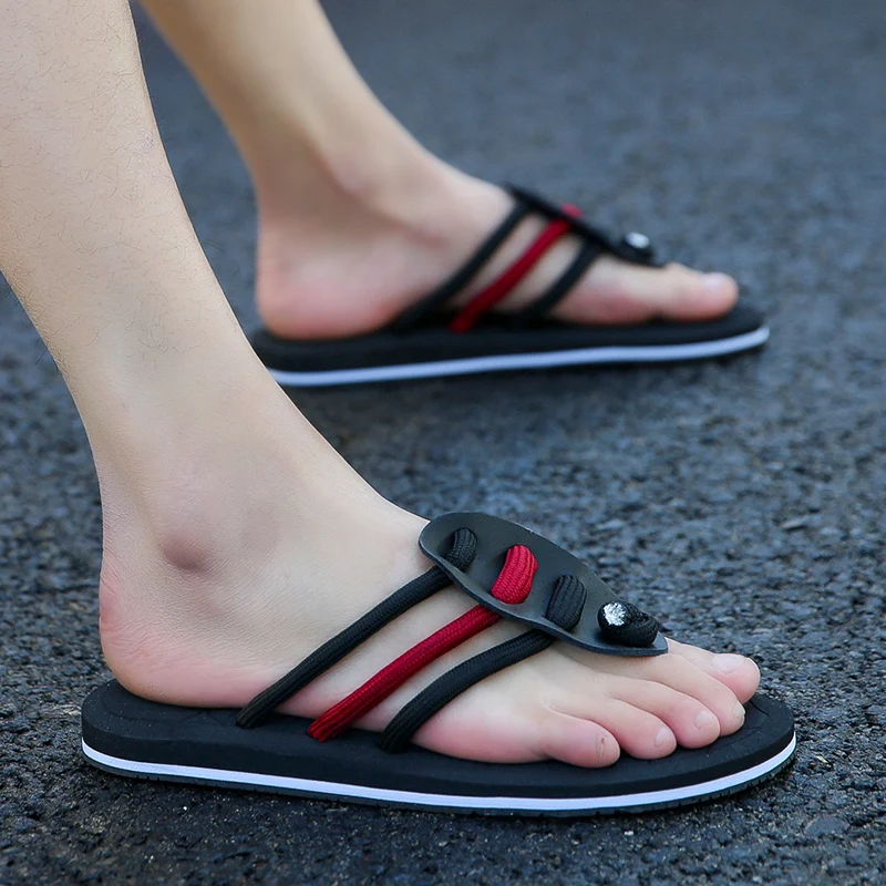 2018 брендовые сандалии мужские тапочки на плоской подошве удобные вьетнамки