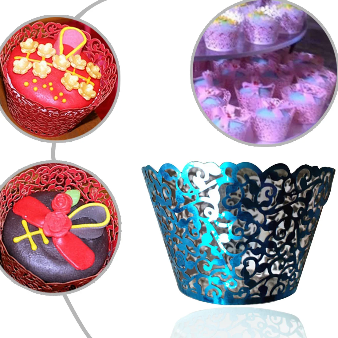 Топ моды 12 шт полые украшения свадебные филигранные винтажные обертки для кексов