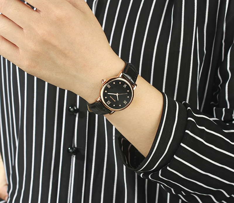 SANDA брендовые модные кожаные часы женские с кристаллами Элегантные наручные Geneva