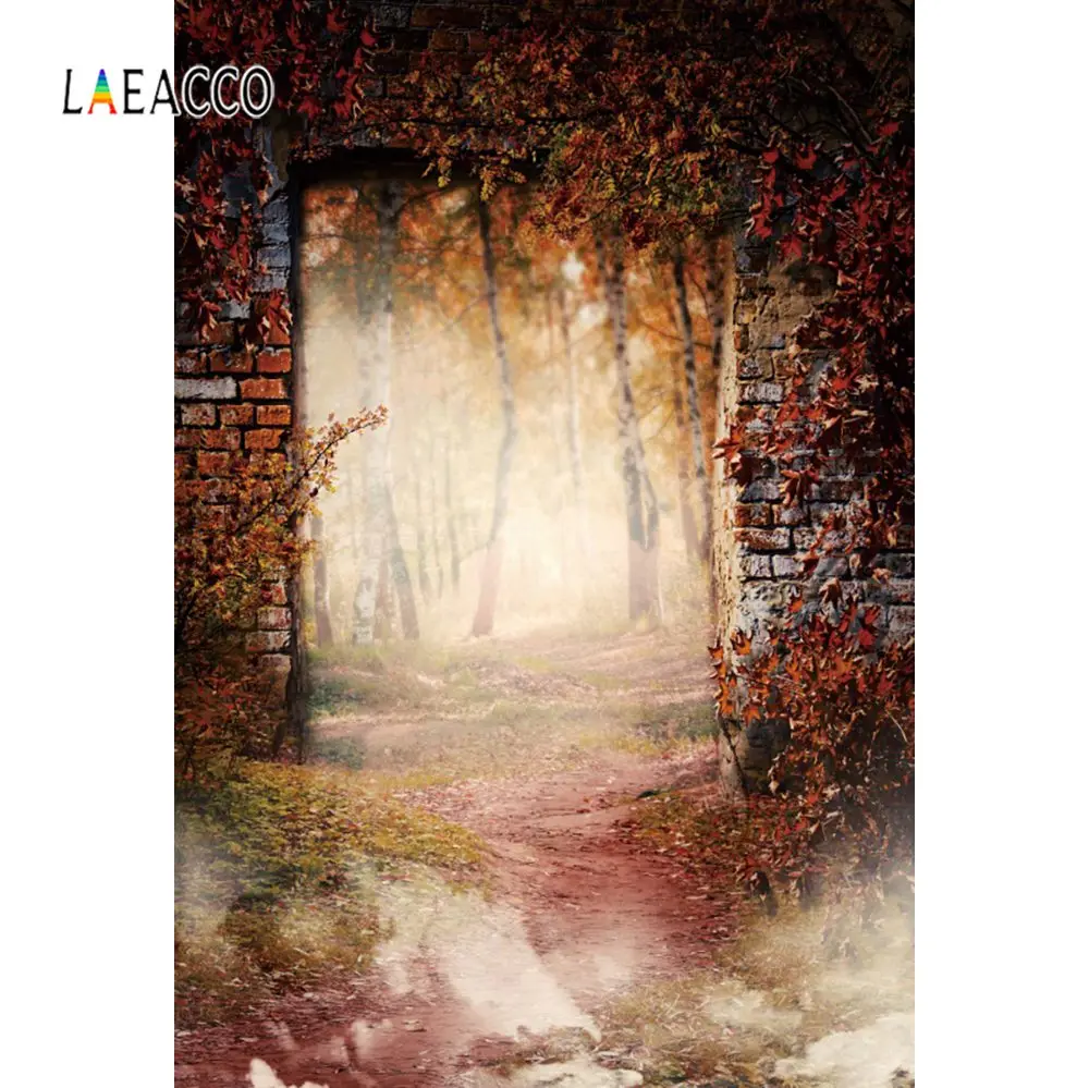 Laeacco Фото фоны кирпичная каменная дверь лоза лесное дерево мечтательный ребенок