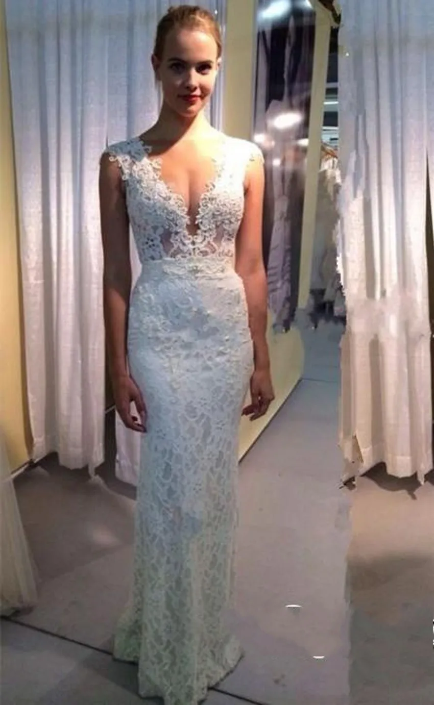 2017 Бесплатная Доставка V образным Вырезом Кружева Свадебные Платья длиной до