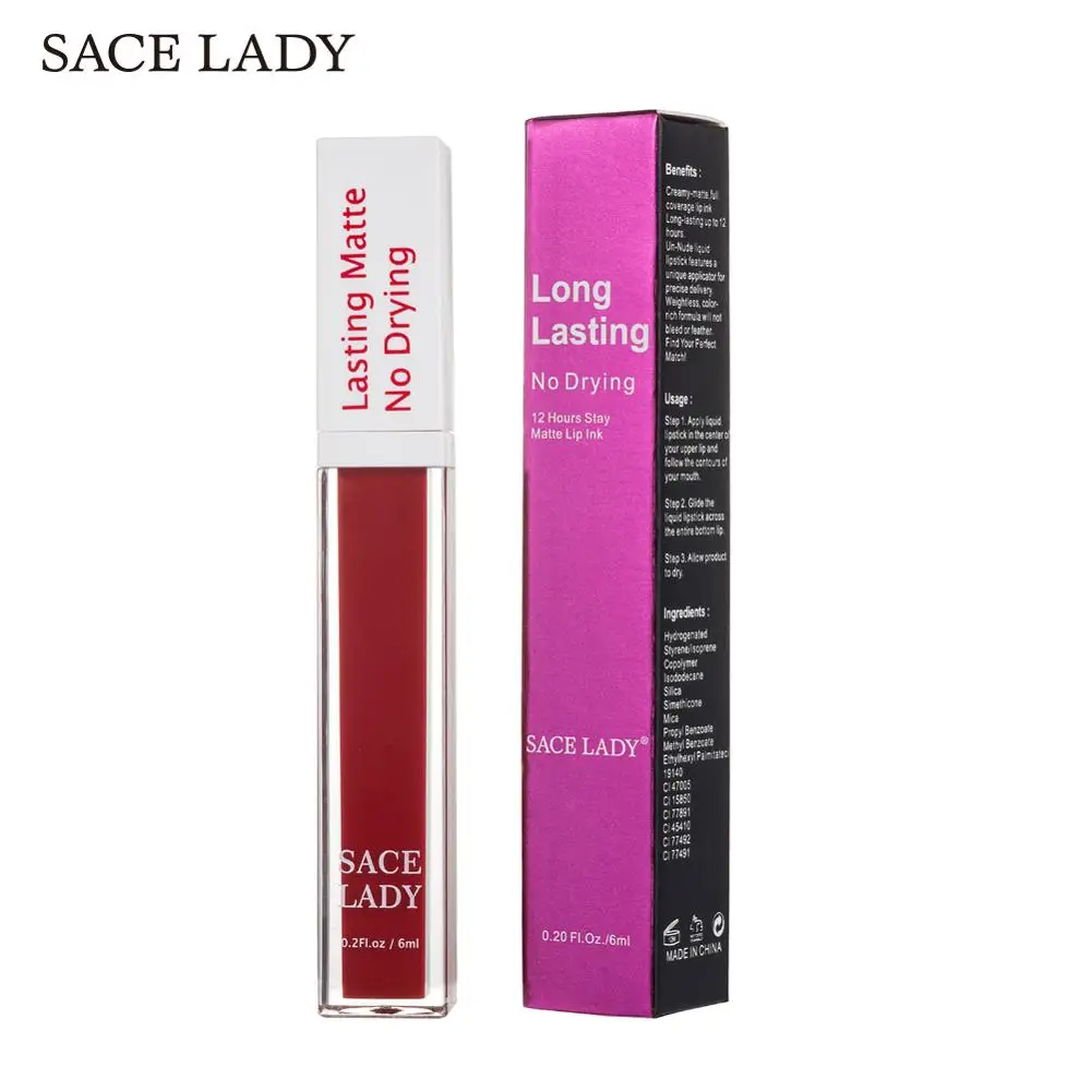 SACE LADY, 23 Цвета, матовая губная помада, макияж, стойкая жидкая помада для губ, телесный оттенок для губ, макияж, водостойкий блеск для губ, косметика