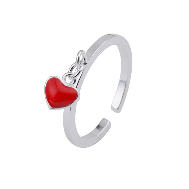 Женское кольцо с красным сердцем простое регулируемое кулоном свадебная