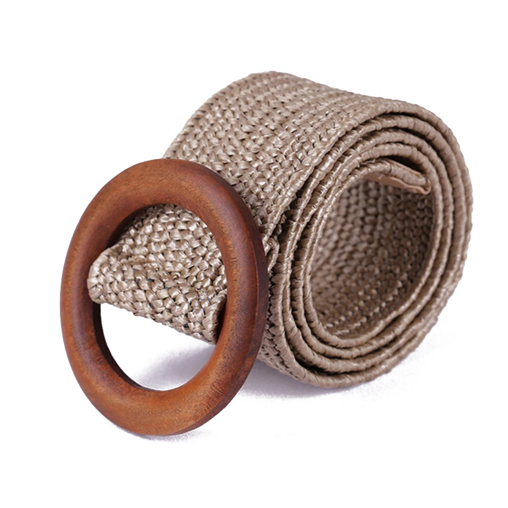 Round Wooden Buckle Belt Fashion Solid Color Braided Female Casual Elastic Straw Women's Wide Woven Belts For Women | Аксессуары для