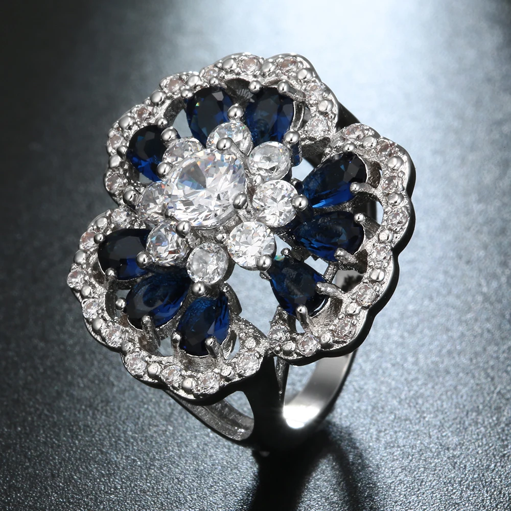 Женское кольцо с крупным цветком покрытое серебром 2017 пробы | Украшения и