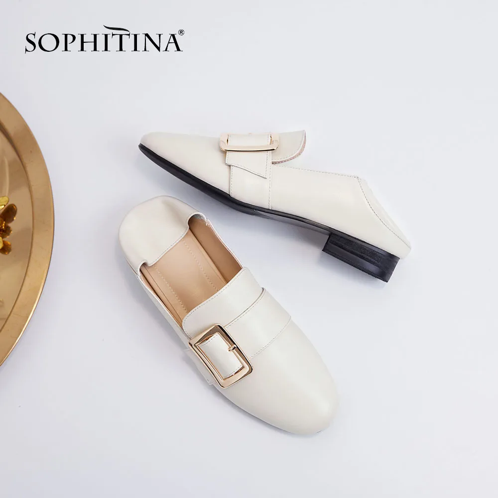 SOPHITINA/Удобные туфли на плоской подошве высокого качества с круглым мыском. Повседневная обувь всесезонная 2019г. Женские модные туфли на плоскойплоской подошве с квадратной пряжкой и металлическим украшением. SO113