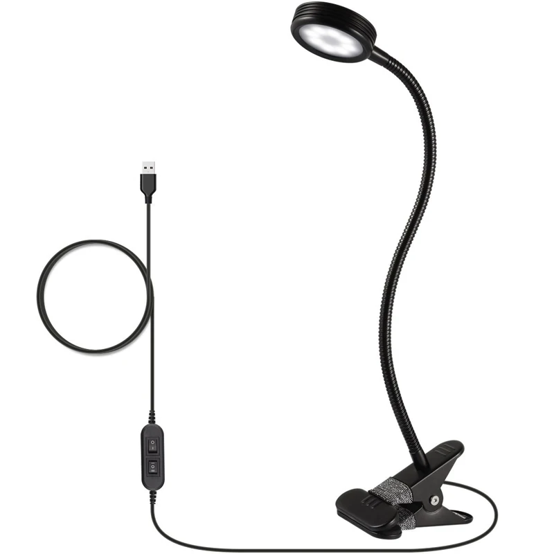 

LED Reading Light, Clip on Light, Flexible Bed Light with 2 Brightness Levels,US AC Adapter and USB Cord Included for Desk,