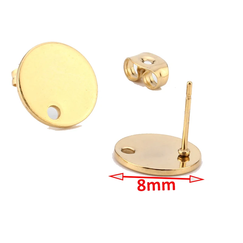 8mm Gold Round 8 мм кабошон из нержавеющей стали, серьги-гвоздики с отверстием, пустые серьги-капли ручной работы - Цвет: 8mm Gold Round