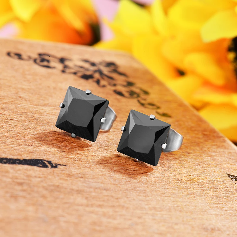 8MM Stainless Steel Women Stud Earring Square Zircon Crystal Small Sets Hot Sale N20 | Украшения и аксессуары