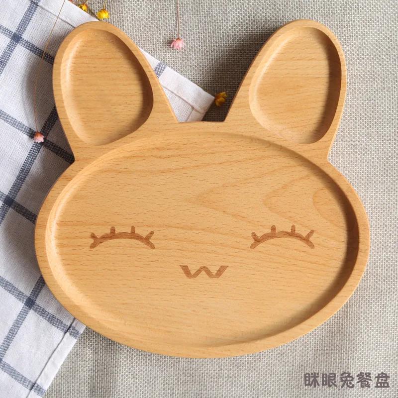 Милый кролик автомобиль свинка слон блюдо для еды детей детская деревянная