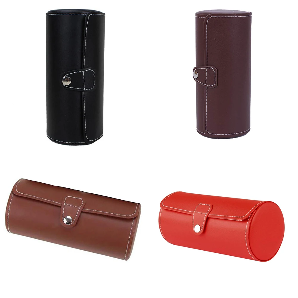 Круглый футляр для часов с 3 отделениями из искусственной кожи бархатный