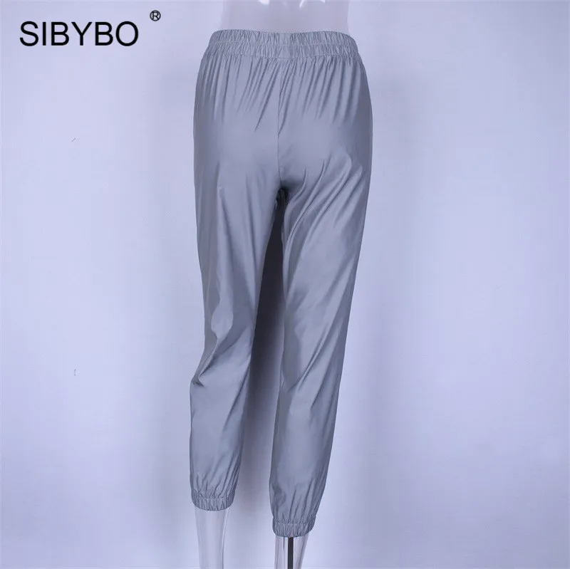 Женские штаны-шаровары свободного покроя Sibybo, повседневные уличные брюки-шаровары с завышенной талией серого светоотражающего цвета на осень