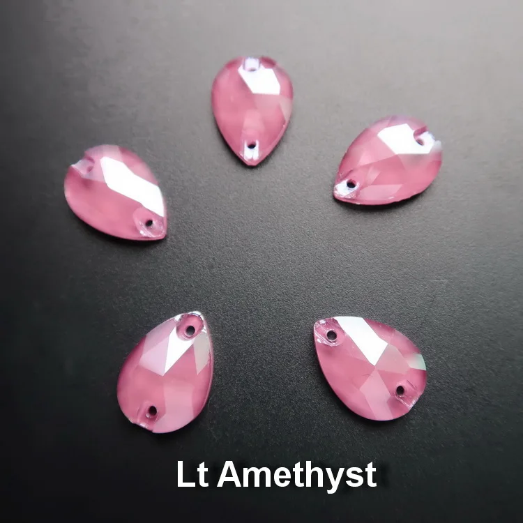 A16 Lt Amethyst Прозрачные карамельные Стразы в форме капель с плоской задней частью, украшенные кристаллами, с двумя отверстиями, 4 размера, стразы для одежды, обуви, сумок, сделай сам - Цвет: A16 Lt Amethyst