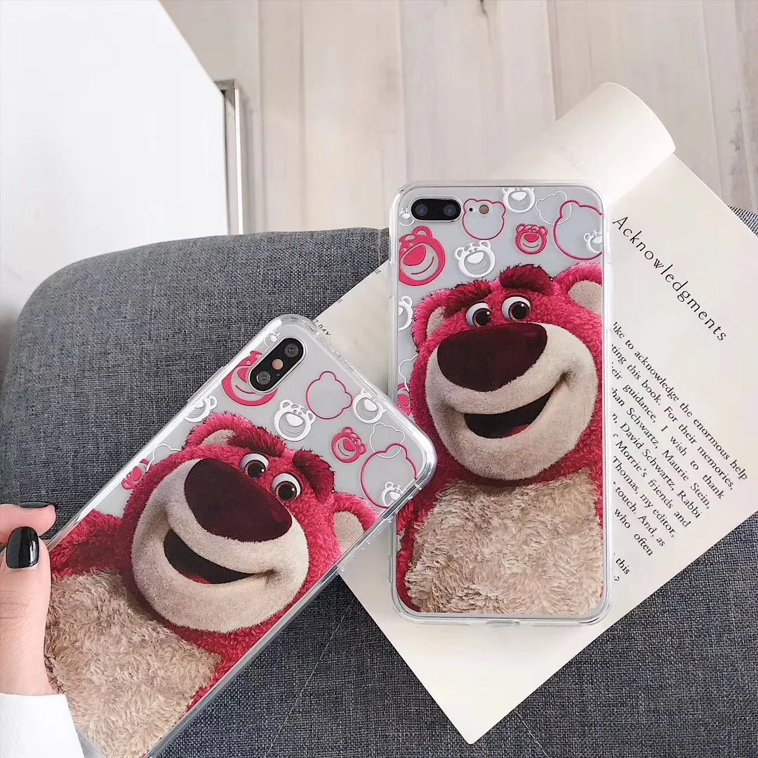 Супер милый мультяшный клубничный медведь чехол для iPhone X XS MAX XR акриловый