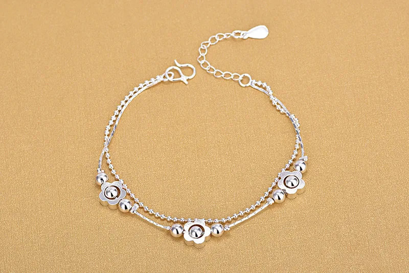 TJP New Fashion 925 Silver Women Bracelets Jewelry Cute Flower Girl Anklets For Bride Princess Wedding Accessories Bijou | Украшения и