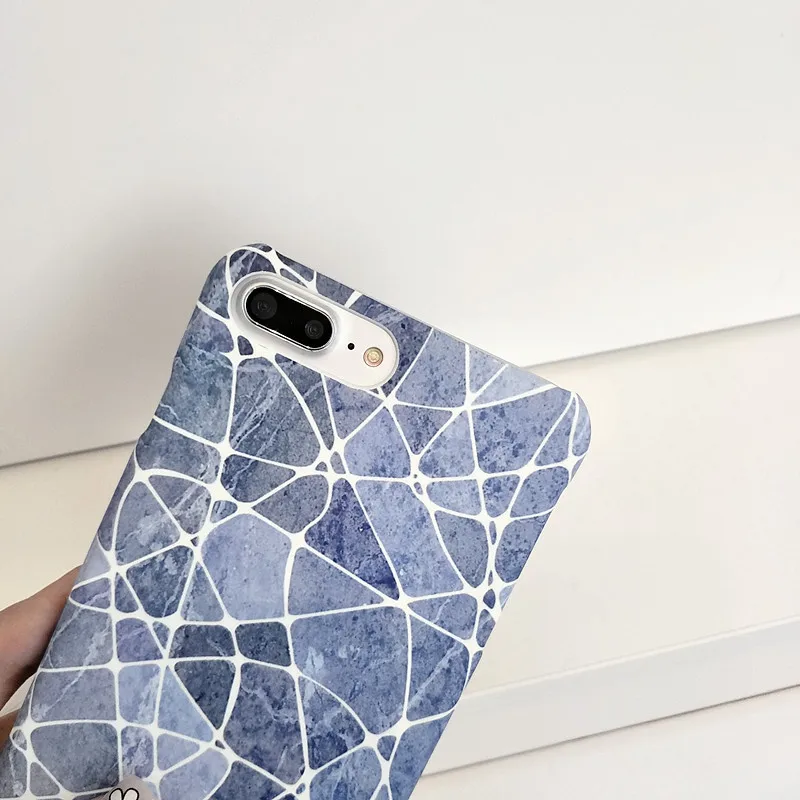 Luxury Marble Blue Geometric line Slim PC Hard phone Cases For iphone 8 case back covers for 6 6s 7 plus Fundas coque | Мобильные