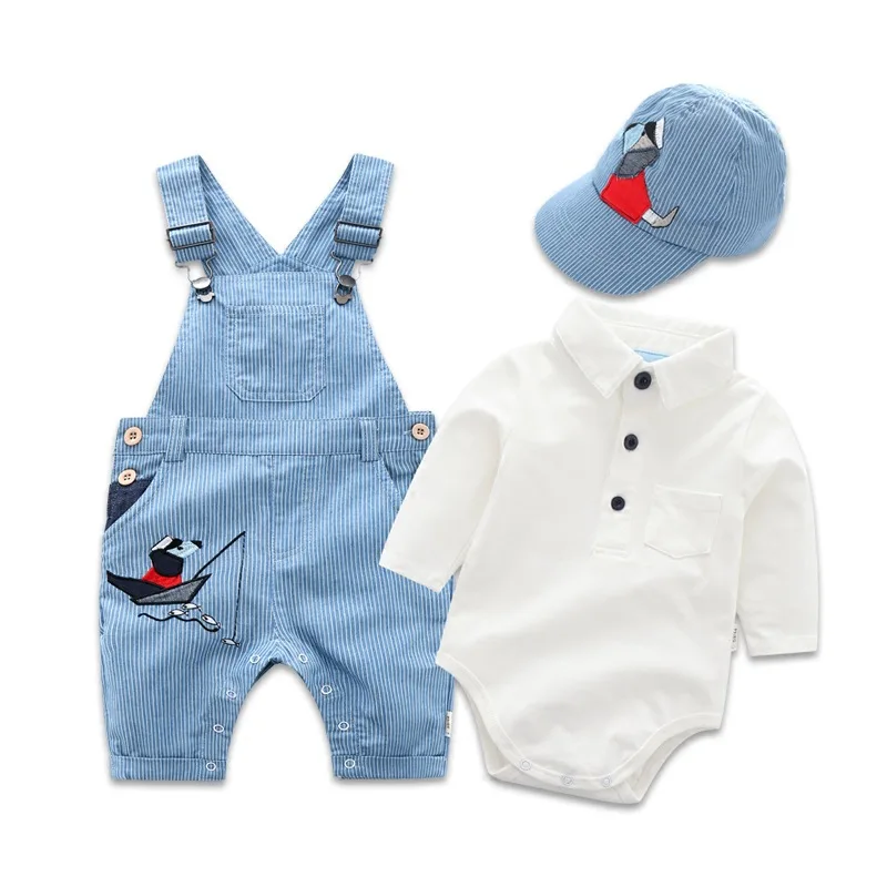 

Korean Newborn Boys Clothes Set Infant Baby Boys Casual Clothes Suit Blue Jeans Romper Denim Overalls Cowboy Outfit with Cap