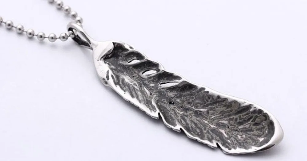 Подвеска из нержавеющей стали в виде гусиного пера длина 7 см ширина 2 см|feather