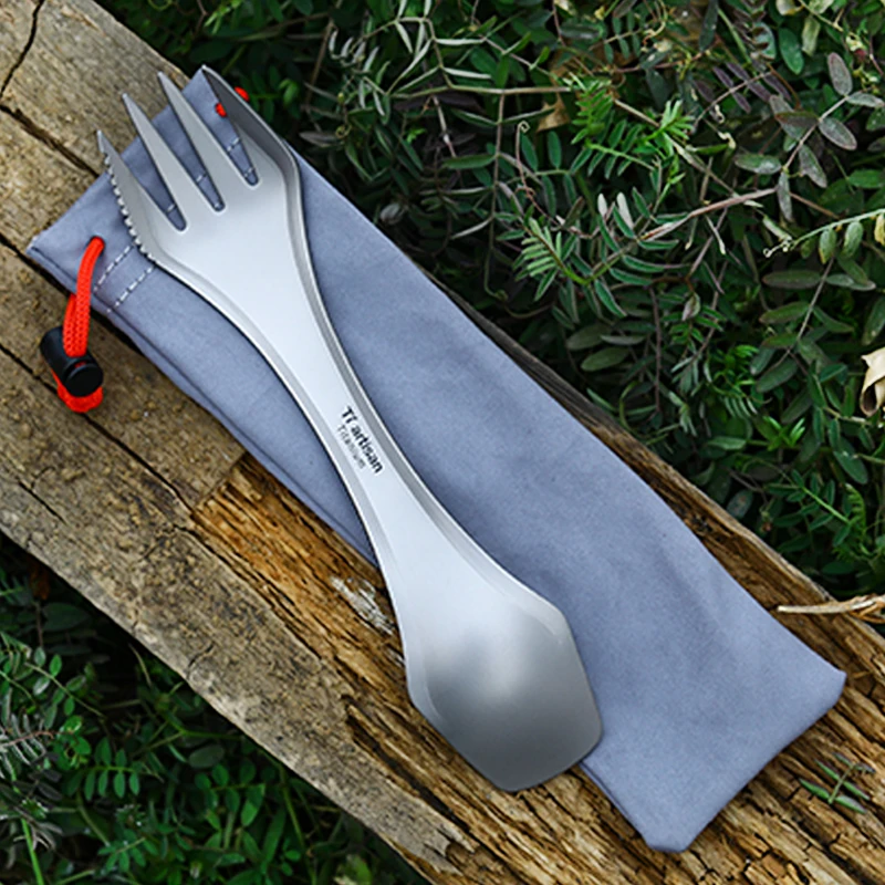 Tiartisan Открытый Кемпинг чистый титан 3 в 1 Spork Ложка Вилка нож набор Пикник Посуда |