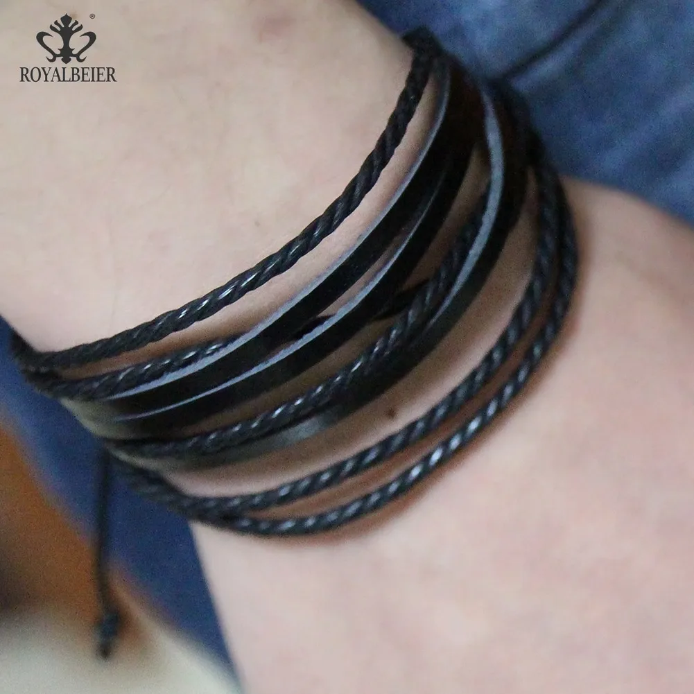 

RoyalBeier DIY Weave Leathery Cuff Bracelets & Bangles Sporty Friendship Bracelet For Charm Women & Men Jewelry Pulseras