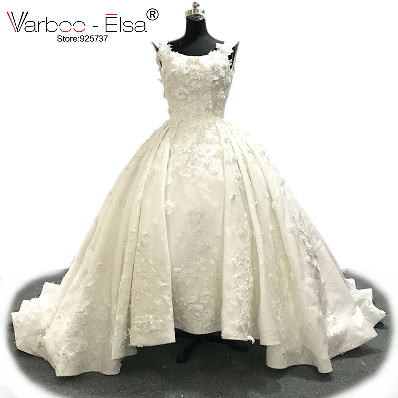 

VARBOO_ELSA 2021 Luxury White Lace 3D Appliques Wedding Dresses Custom Bridal Wedding Gown Pearls Wedding Dress vestido de noiva