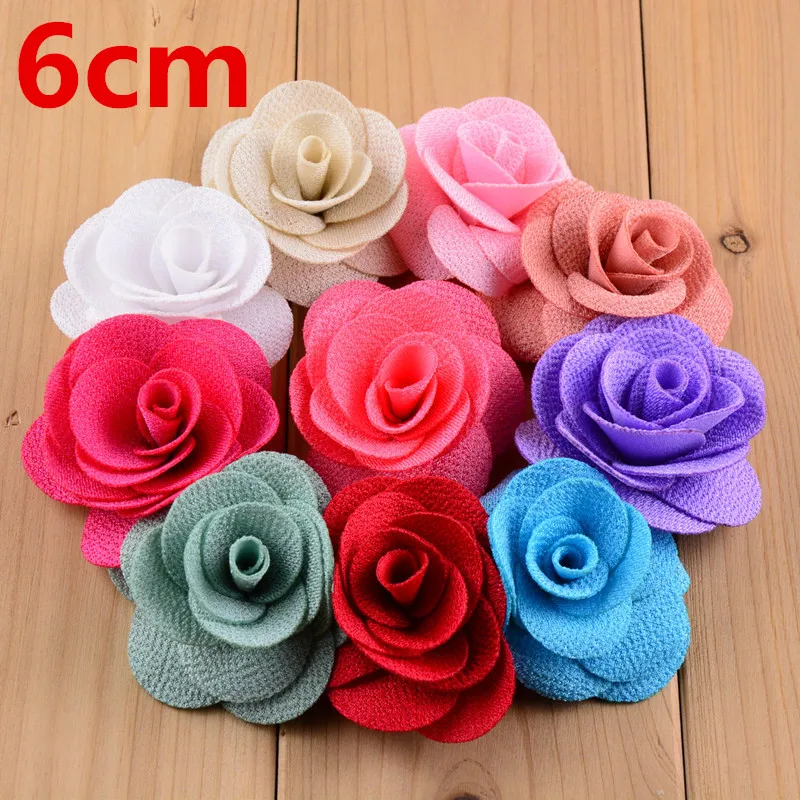 100 шт./лот 6 0 см полиэстер Розочка цветок розы бутик повязка на голову для девочек