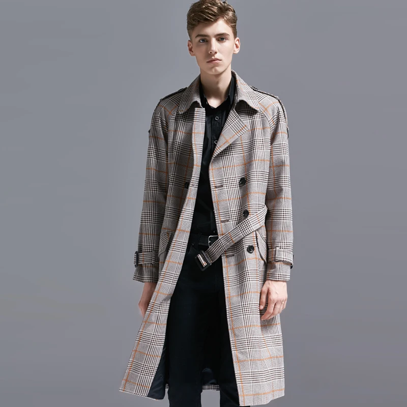 

S-6XL! Ветровка мужская, клетчатая, удлиненная, на осень и зиму, 2018