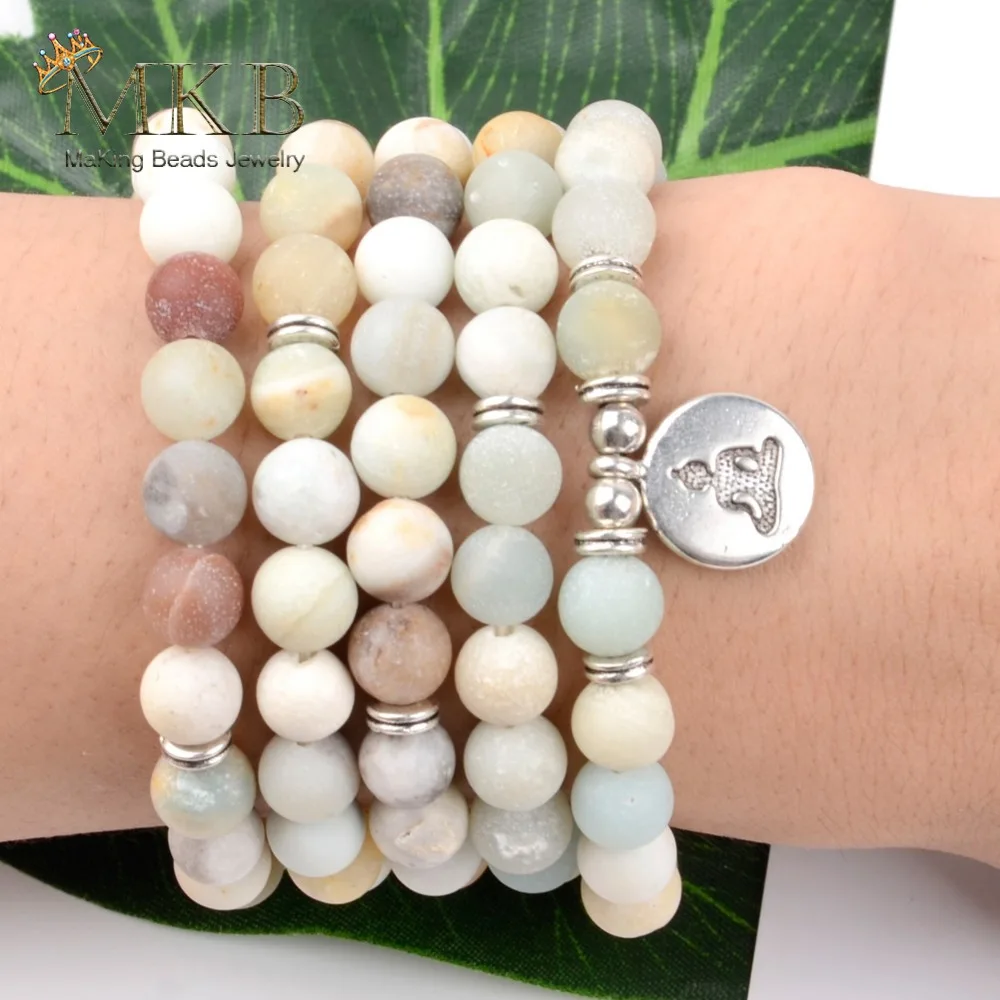 108 шт. браслет Mala Beads Boho из натурального матового амазонита бусины бриллианты для