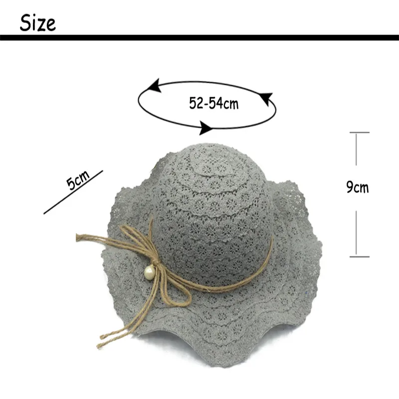 

Baby Lace Wave Beach Hat Fashion Children Summer Beach Casual Cap Pearl Foldable Sun Hat
