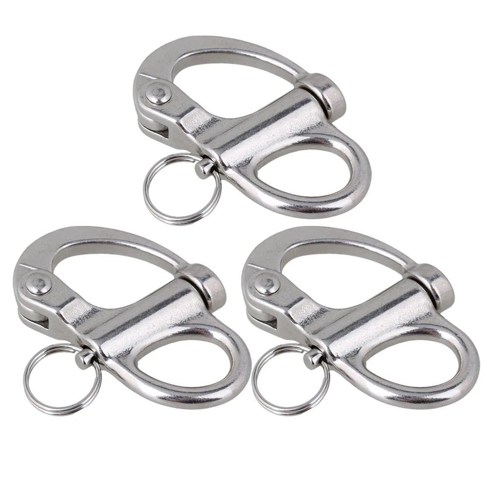 316 Stainless Steel 70mm Fixed Snap Anchor Shackle Rigging Silver Eye Bail with Ring for Sailboat Set of 3 | Обустройство дома