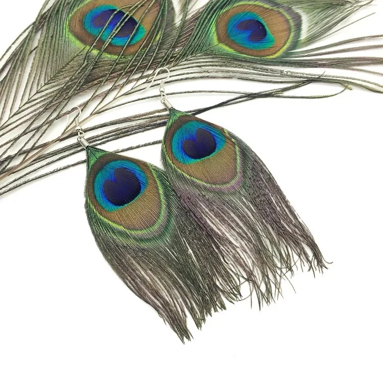 Серьги H: HYDE Модные Разноцветные серьги с натуральным пером|peacock natural feather earrings|natural