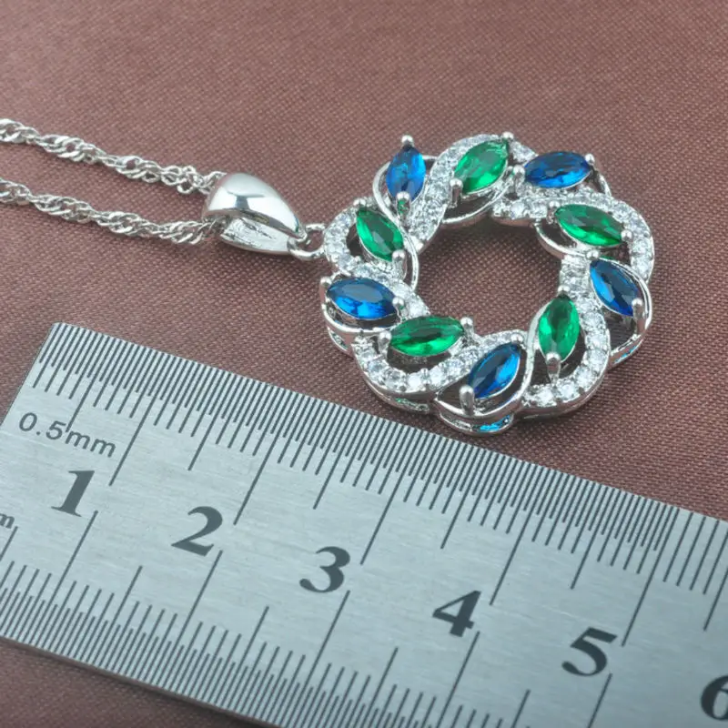 Очарование зеленый и синий Циркон женский серебряный цвет Ювелирные наборы