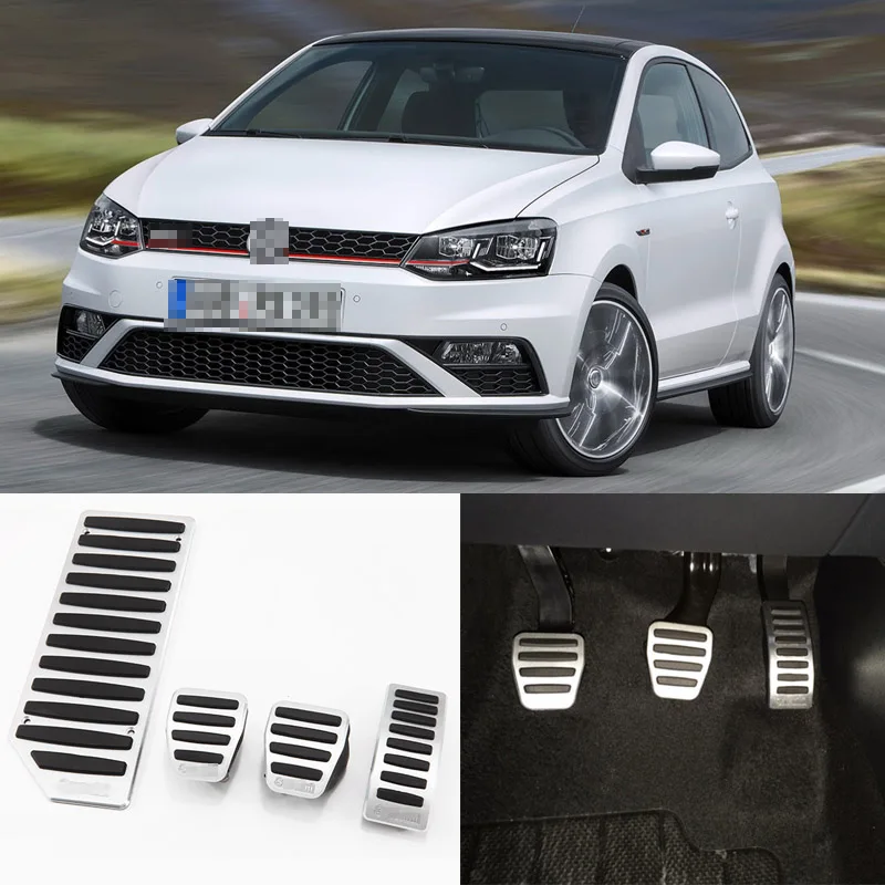 

4pcs Aluminium Non Slip Foot Rest Fuel Gas Brake Pedal Cover For VW Polo 2010-2016 MT