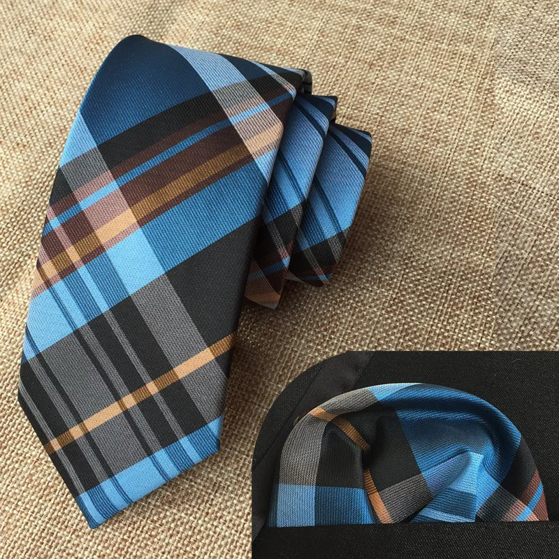 

2018 New Fashion Shirt Plaid Narrow 6cm Tie Pocket Towel Set