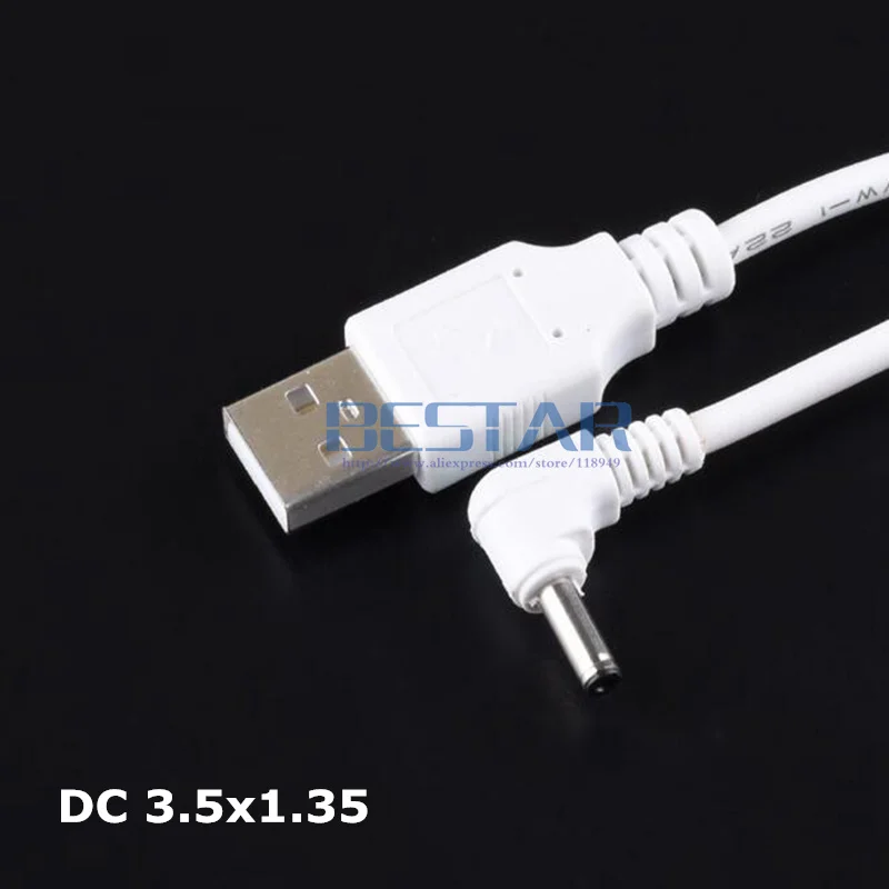 

White DC Elbow Power cable Plug USB To DC 3.5*1.35 3.5*1.35mm 3.5mm x 1.35mm 3.5x1.35mm Jack Right Angle L shape charge Cable 1M