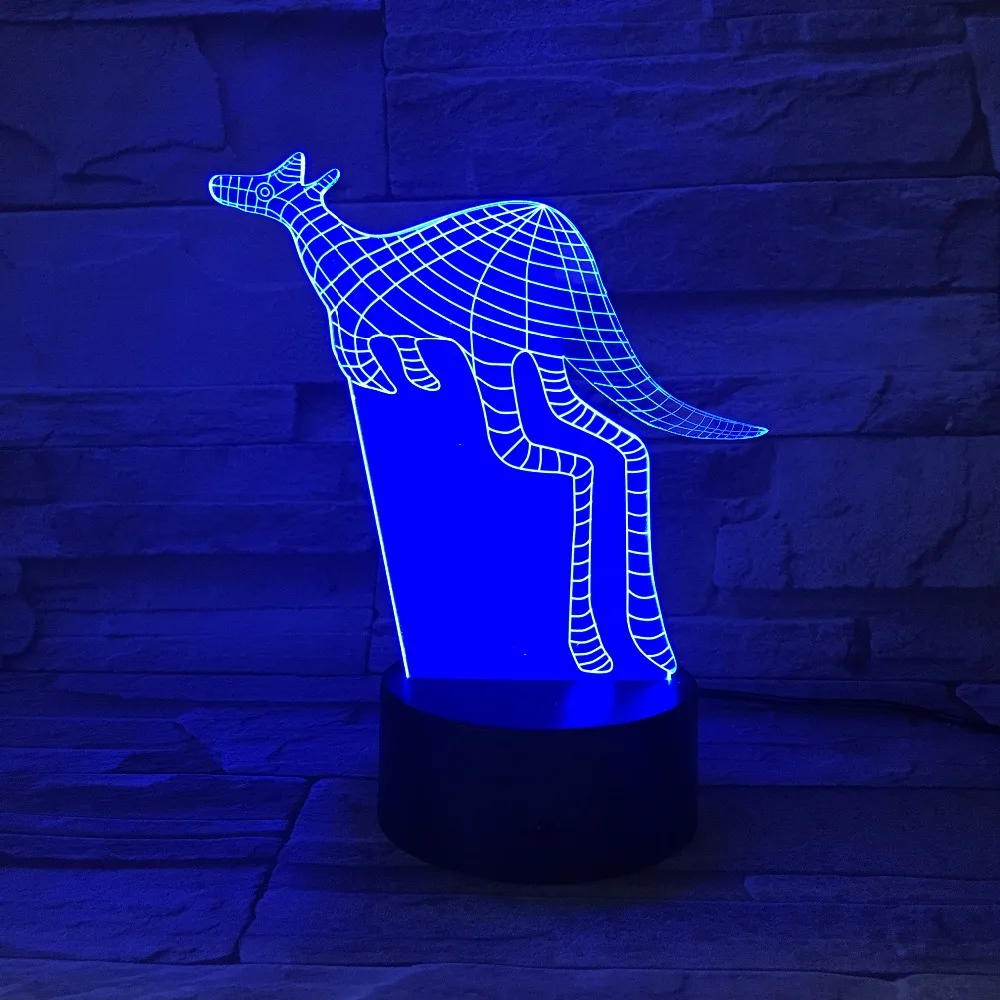 Кенгуру 3D акриловый ночник USB светильник для сна 3AA батарея питания настольная