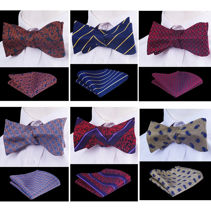 RBOCOTT Self Tie Bow Pocket Square Set Men's Dot Striped Floral Paisley Silk Adjustable Bowtie Handkerchief For Wedding | Аксессуары