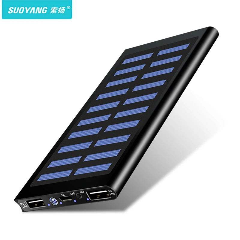 Внешний аккумулятор на солнечной батарее 30000 мАч 2 USB LED портативное зарядное