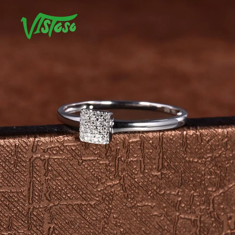 VISTOSO Pure 14K 585 розовое Белое золото сверкающий бриллиант тонкое квадратное кольцо для женщин юбилейное обручальное модное ювелирное изделие