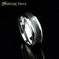 onlyart fashion silver men ring stainless steel with black carbon fiber ring for man gift