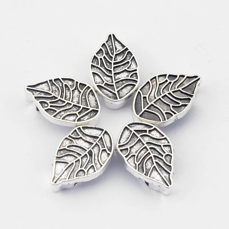 10pcs Leaf Shaped Charms Slider Beads Spacers For 11*2.5mm Flat Leather Cord Bracelet Jewelry Fittings Making Accessories | Украшения и