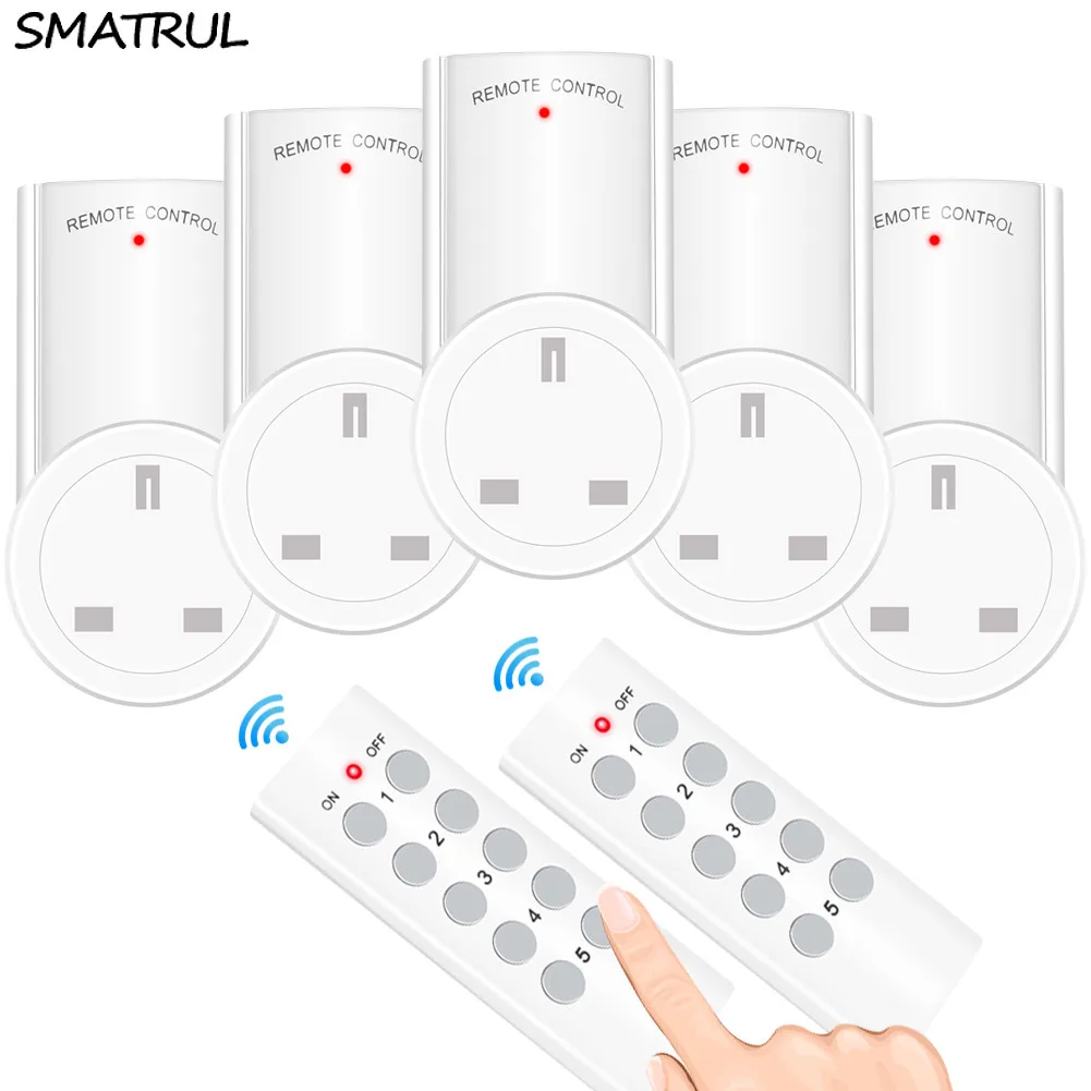 2 remote 5 socket UK SMATRUL ЕС Великобритания вилка смарт беспроводной 5 розетка 2 Пульт дистанционного управления 433 МГц электрическая розетка в стену 220 в 230 В светодиодный свет для USB зарядного устройства - Тип: 2 remote 5 socket UK