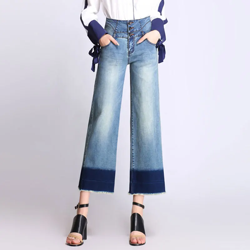 LANBAOSI укороченные широкие джинсы для женщин Palazzo Jean с высокой талией, женские расклешенные синие джинсовые штаны, женские повседневные брюки, джинсы для мам - Цвет: A892 hushui