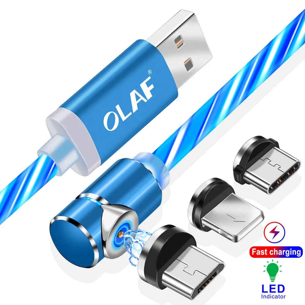 Олаф Dazzle Lighting вращающийся на 90 градусов Магнитный кабель для быстрой зарядки Micro usb type C для Iphone 7 X SR XS Max для redmi note 7