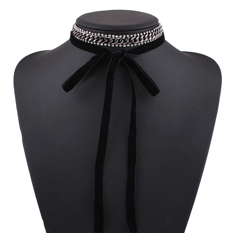 Vintage Hot New Woman Lint Choker Necklaces Elegant Personality Long Alloy Rhinestone Bg Bowknot Necklace Fashion Jewelry | Украшения и
