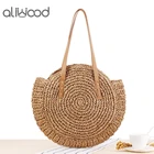Aliwood известные Брендовые женские сумки на плечо, круглые соломенные сумки, вместительные плетеные пляжные сумки, богемные сумки из ротанга