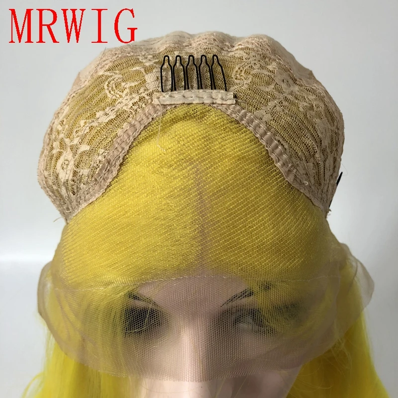 MRWIG, средняя часть, темно-розовый, длинный, прямой, жаропрочное волокно, без клея, парики для женщин, синтетический парик на кружеве