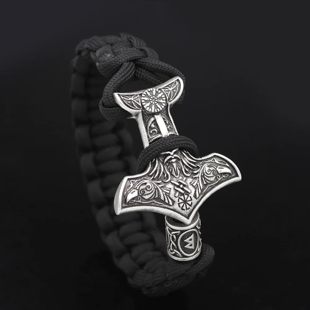 Мужские амулет викинга Odin лицо с Ворон Тор молоток браслет|Браслеты| |