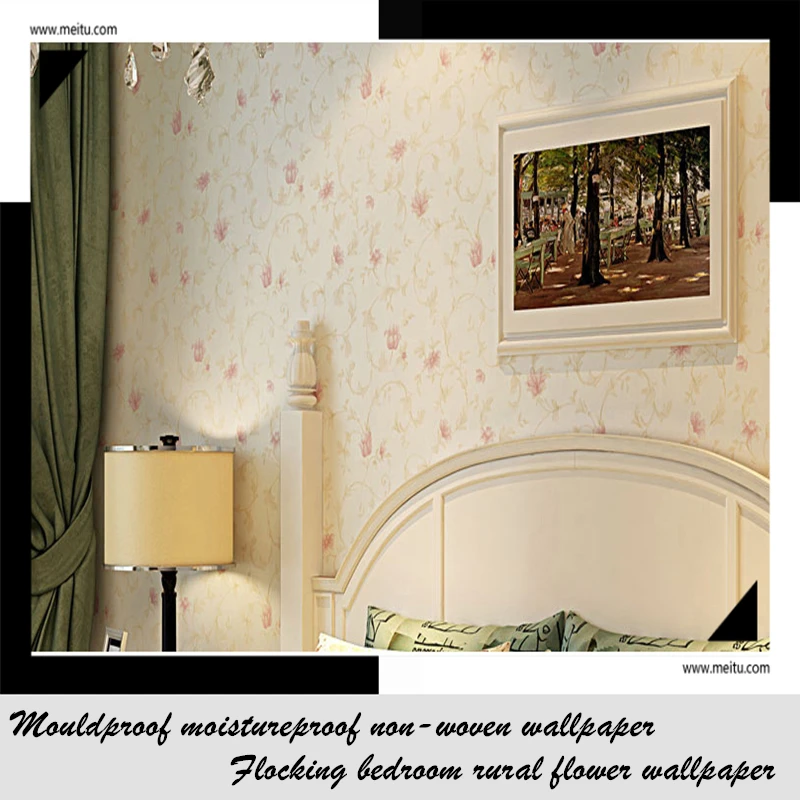 

Mouldproof moistureproof non-woven wallpaper Flocking bedroom rural flower wallpaper roll