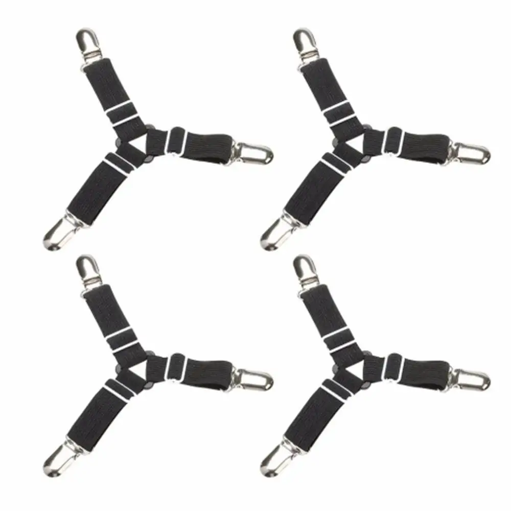 4pcs Black 1/4 шт. тканевый ремешок без шнуровки, крепежный зажим, эластичный ремешок, мебельный держатель, зажимы для матраца, 14-25 см, регулируемый - Цвет: 4pcs Black